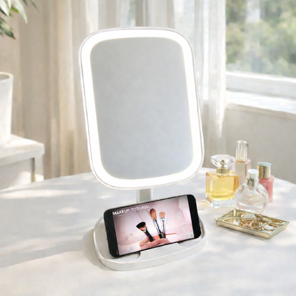 플랜와이 LED 조명 화장 거울 무선 C타입 충전 핸드폰 거치 360도 각도 밝기 조절, 화이트 20,400원