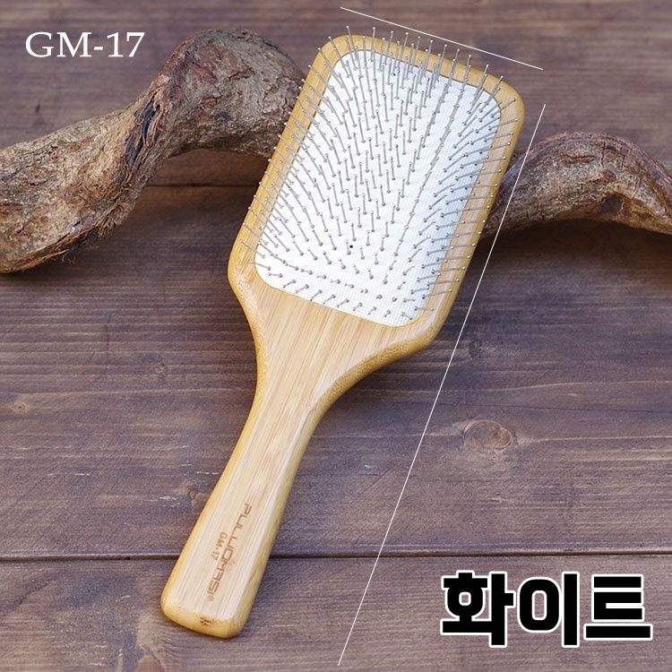 HairVibe 프리미엄 천연 대나무 핸들 스테인리스 두피 마사지 헤어 브러시, 1개, 화이트 9,900원