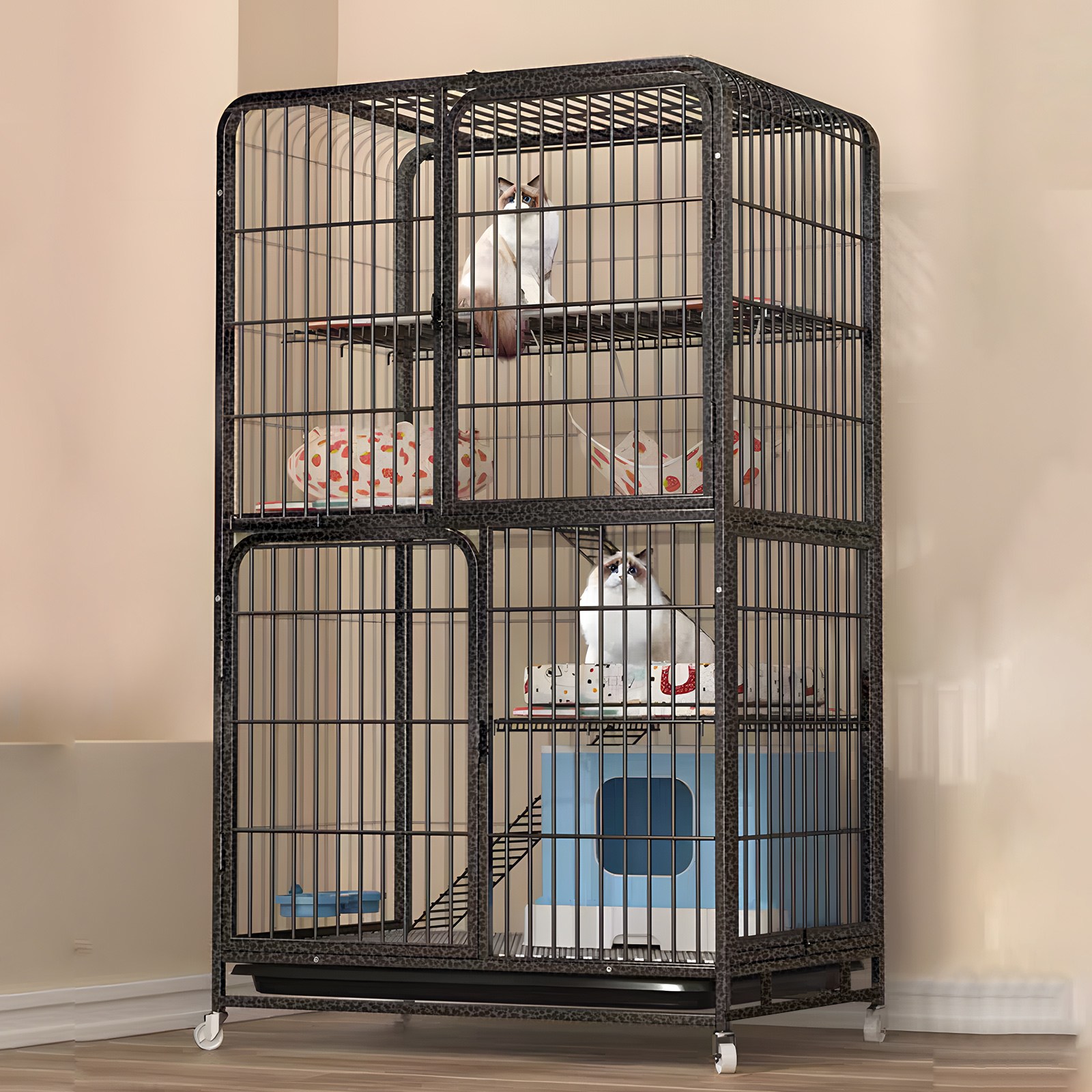 고양이장  철장  철창 케이지  휠 이동식  애완동물 수납장 철장 다층 세로형 이동이 편리하고 조립이 간편한 탈부착 가능한 반려동물 용품 실내 사육용 사다리 146,200원