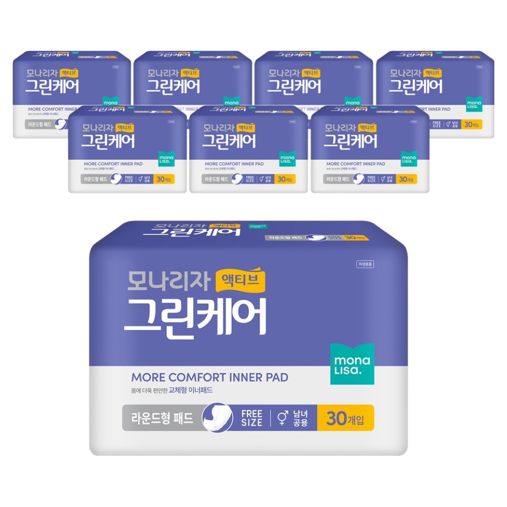 모나리자 남녀공용 액티브 그린케어 성인기저귀 라운드형패드, 30개입, 8개 47,350원