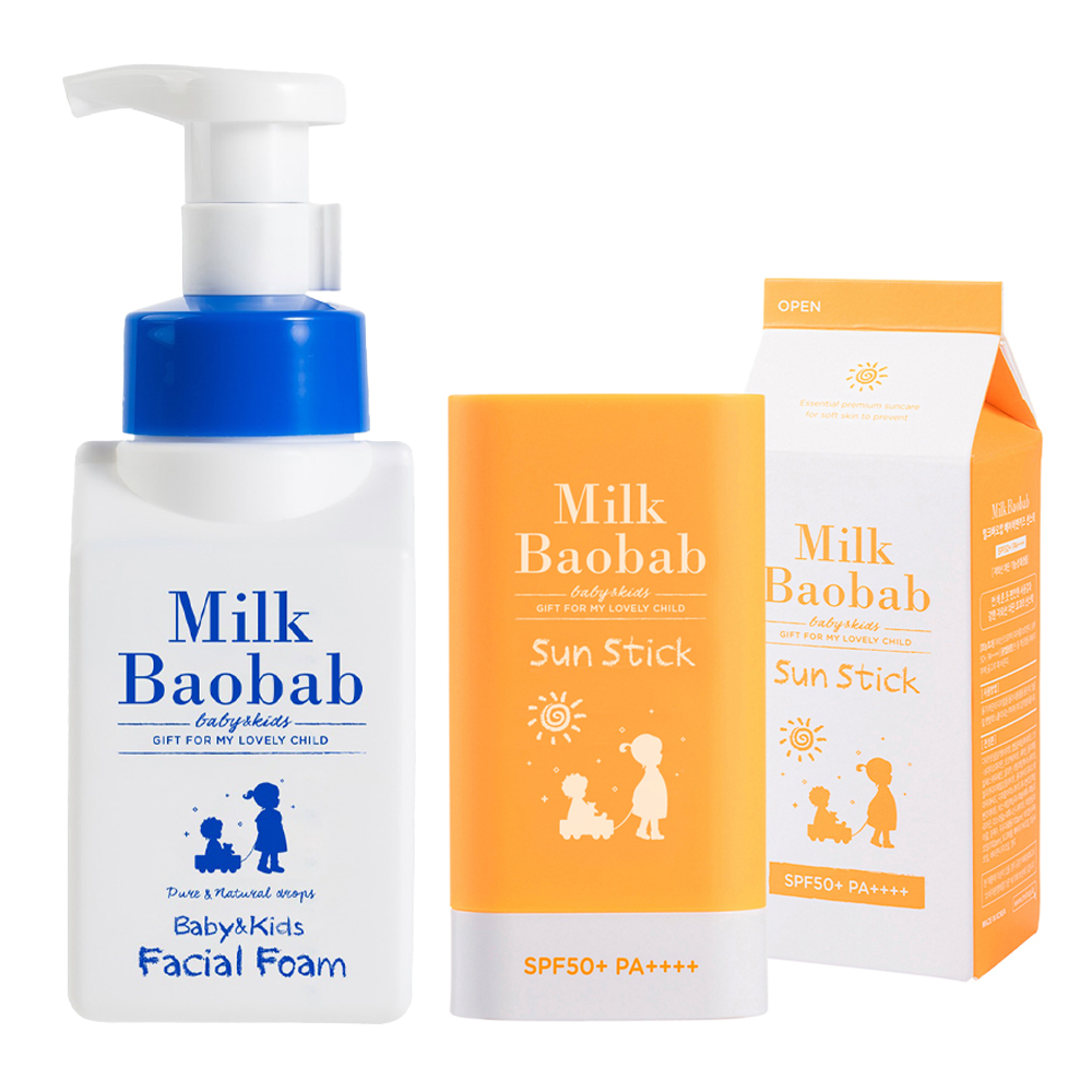 밀크바오밥 베이비 앤 키즈 선스틱 SPF50+ PA++++ 18g + 페이셜 폼 300ml 세트 21,700원