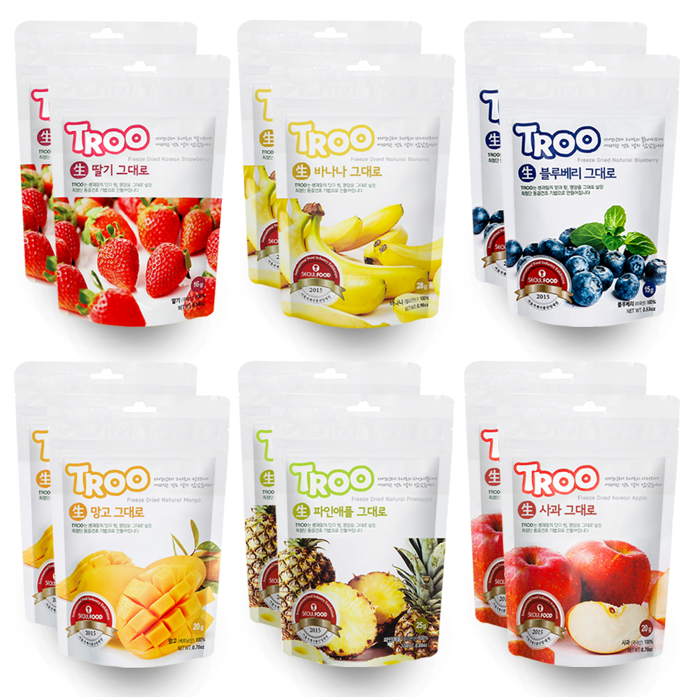 TROO 동결건조 과일칩 6종 딸기+블루베리+사과+바나나+파인애플+망고, 124g, 2세트 34,800원