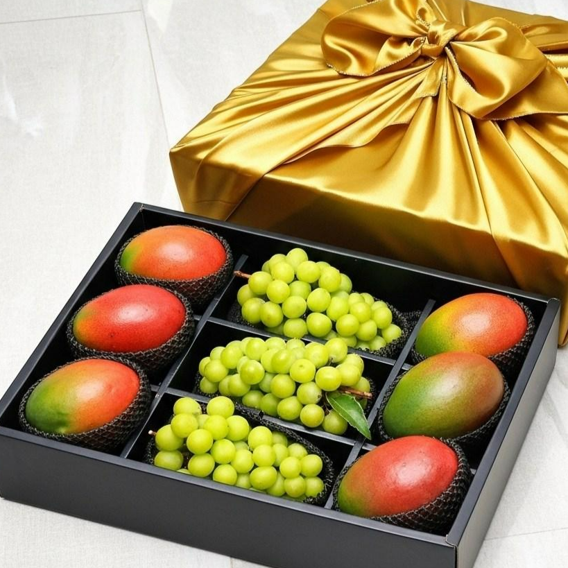 [백화점납품] 고급 포장으로 마음 전하는 12칸 보자기 과일 선물세트, 1박스, 애플샤인세트/애플망고6+샤인머스켓3 141,140원