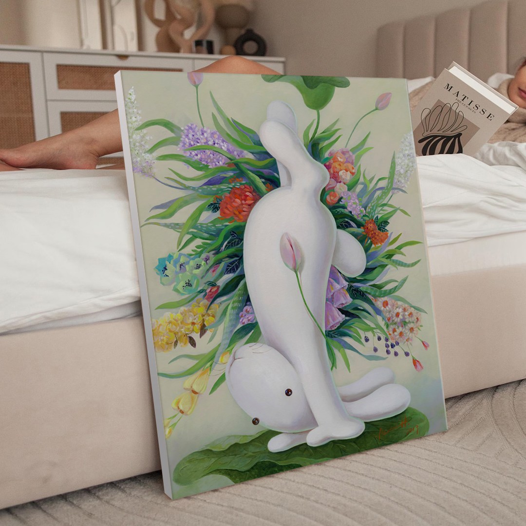 풍수 행운 행복토끼 2 일러스트 토끼그림 카페 아이방 인테리어 캔버스 그림액자 23종 1-11 집들이선물 아가방 데코 동림, 07.꽃토끼 9,900원