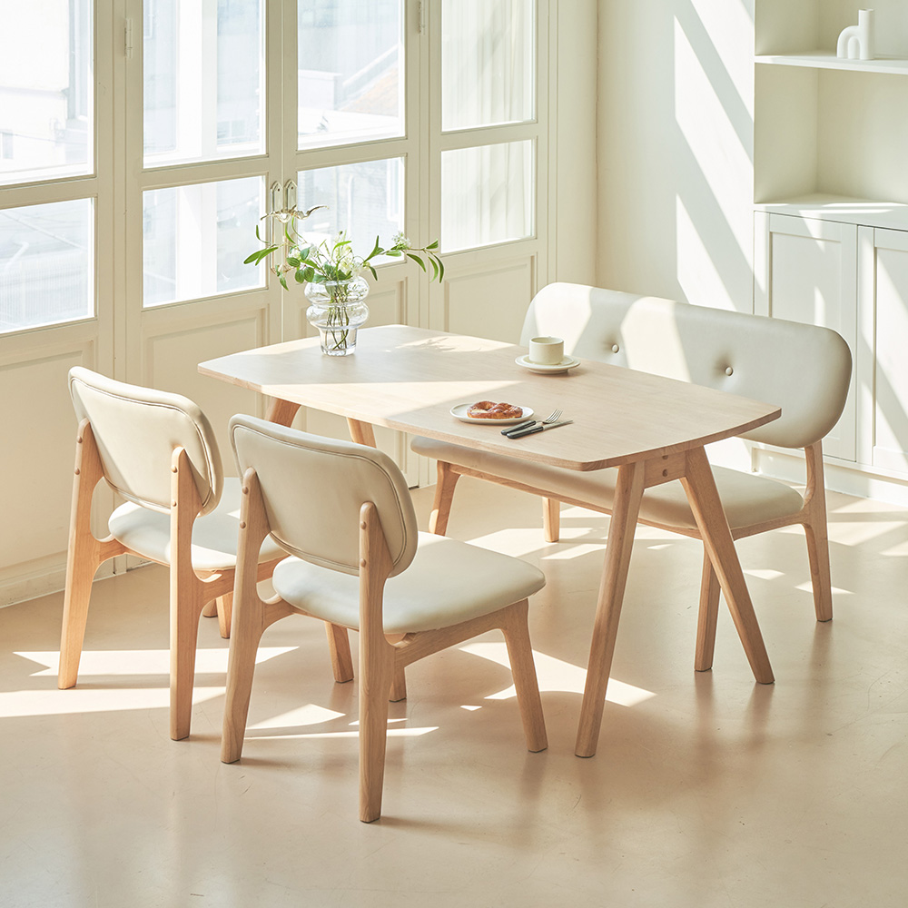 레이디가구 스칸딕 패밀리 낮은식탁 일반형 + 벤치의자 + 의자 2p 세트 방문설치 485,000원