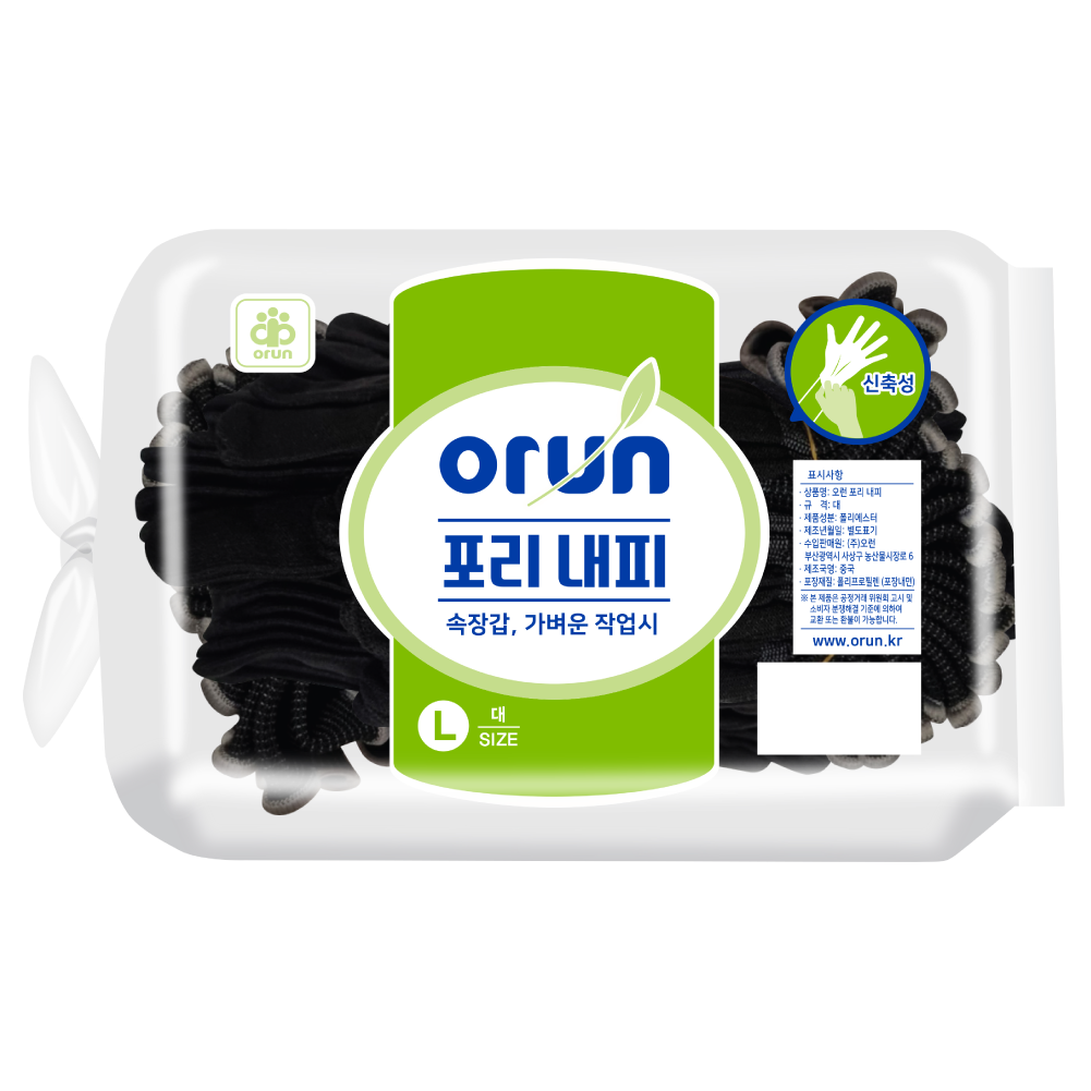 [오런장갑] 오런 포리 내피장갑, 10켤레, 대(L), 검정색, 1개 5,800원