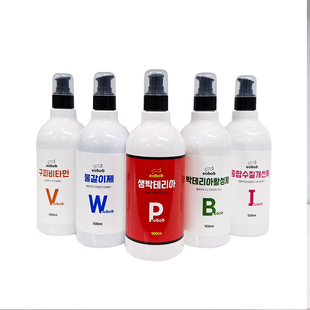 EOBOB 5종세트 생박테리아 물갈이제 종합수질개선제 구피비타민 박테리아 활성제 각 500ML 총 2500ML, 5개, 500ml 34,550원