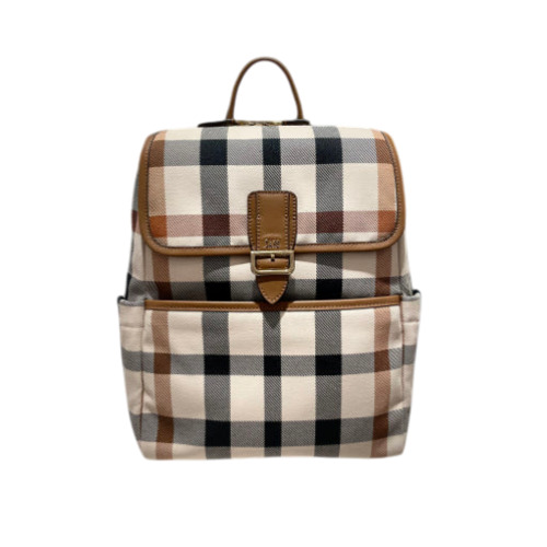 [국내백화점] 닥스 그레이트 하우스 체크 브라운 가죽 배색 자카드 백팩 가방 338,090원