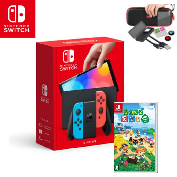 닌텐도 스위치 동물의 숲 에디션/네온블루/그레이/배터리개선+인기게임팩+10종 악세사리패키지 519,800원