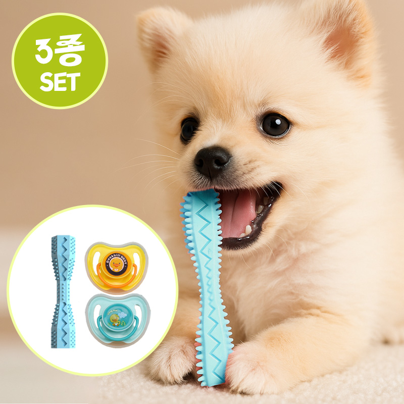 UniqueFinds 꿀잠보장 내꿈꿔 쪽쪽이 + 강아지 씹고 뜯고 맛보고 즐기는 열탕소독 가능 실리콘 이갈이 3종 11,900원