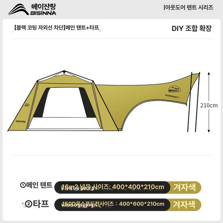 테슬라 SUV 차량용 트렁크 텐트 캠핑 방수 야외 차박용 팽창식, 기본 사용 인원, 머스터드옐로우 6-8인용 블랙아웃 확장 485,700원
