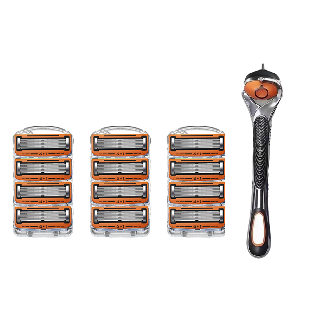 6중 주황 알로에 윤활유 강화 질레트 면도날 프로글라이드 퓨전 호환 날카로운 면도기, 1개, 오렌지색 면도날 12개입+스윙면도기 12,000원