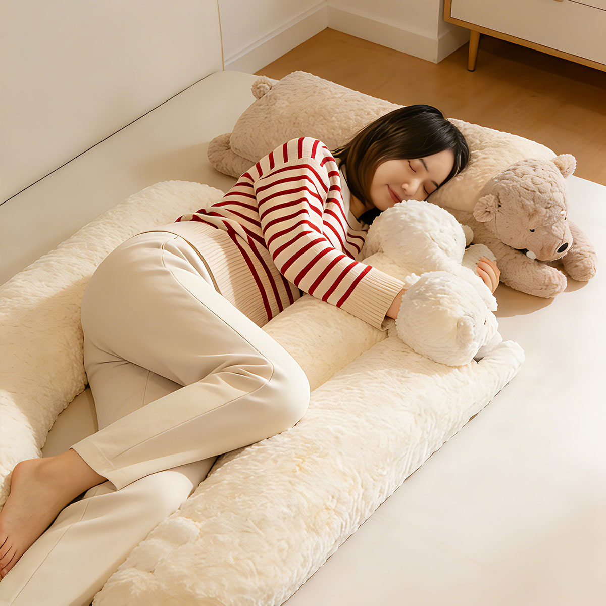 Tooliva 안고자는 바디필로우 인형 곰돌이 롱쿠션 다리 베개, 화이트 24,000원