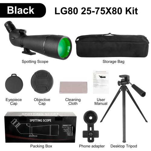 고배율망원경 25-75x80 망원경 스포팅 스코프 대형 필드 조류 관찰 캠핑을위한 전화 어댑터 삼각대가있는 강력한 줌 단안 97,600원