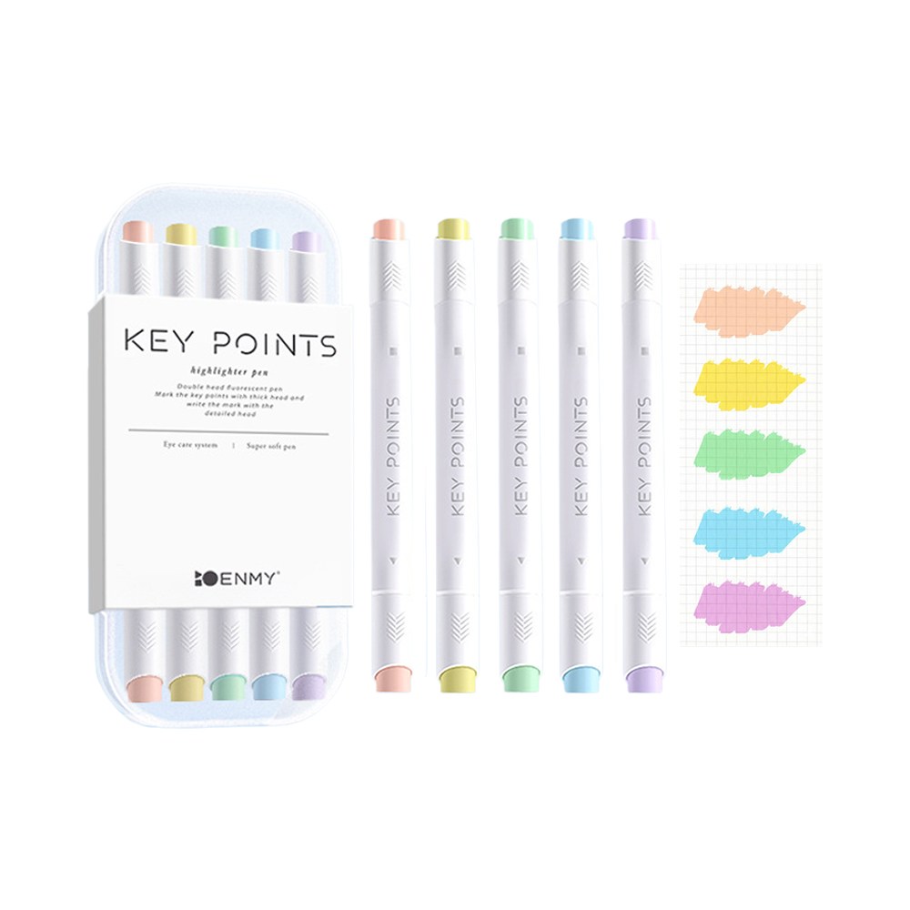 NIVORY 소프트 파스텔 형광펜 5색 투명필통 펜파우치 세트 10,000원