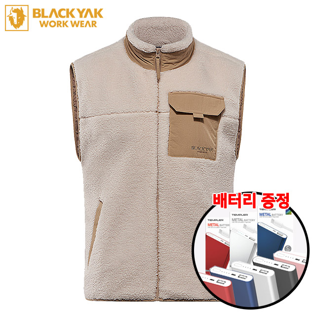 [블랙야크] YAK-플리스 아이보리 뽀글이 발열조끼(배터리 포함) 118,000원