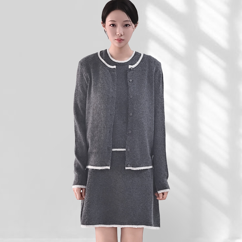 클레이스 울혼방 배색 가디건+티셔츠+스커트 3pcs세트 36,900원