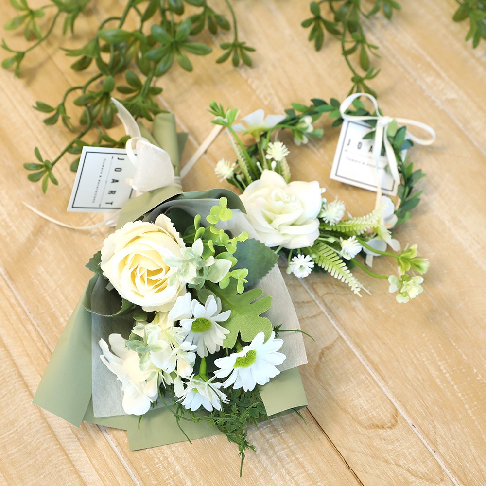 핸드메이드 고급 코랄로즈 꽃다발+리스 세트 납골당 성묘, 코랄로즈 크림 SET, 1개 14,500원