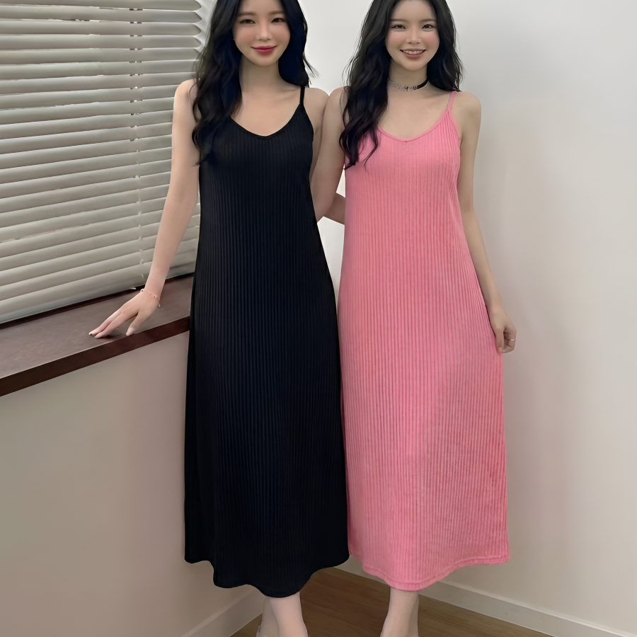 쁘띠엘라 찰랑스판 플리츠 끈나시 롱 원피스 휴양지 뷔스티에 2p 18,900원