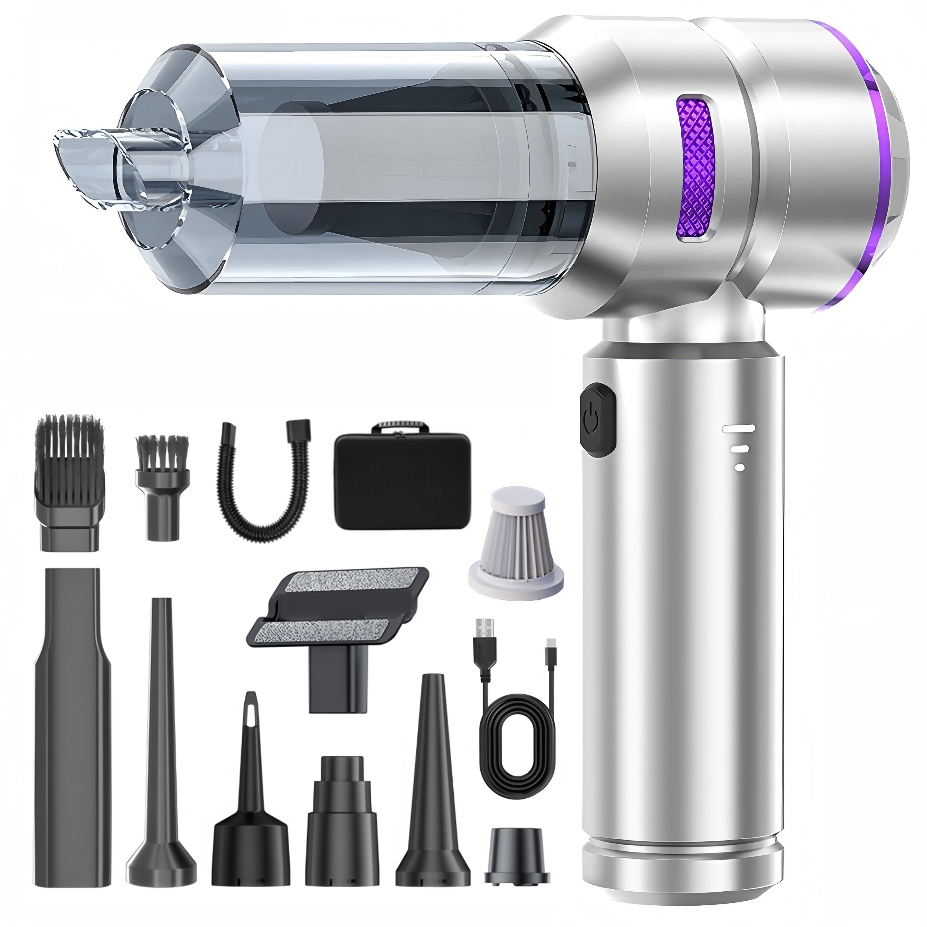 최신형 Voltmate 휴대용 무선 에어건 청소기 차량 가정 야외 흡취일체형 다기능 청소기 LED 전량 표시 BLDC 브러시리스 16000Pa Type-C 포트 진공 포장 33,850원