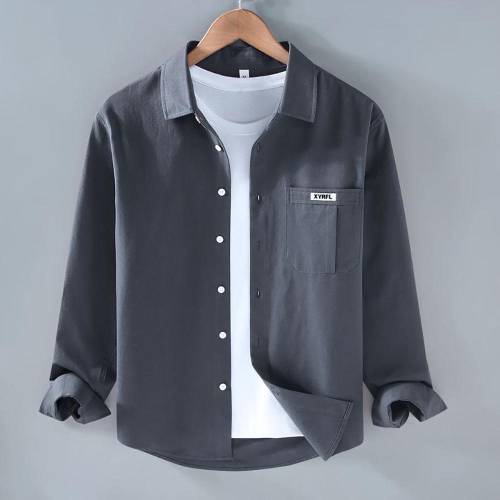 ROYALBELLE 남성 베이직 카라넥 긴팔 셔츠 심플 스타일 데일리 코디 기본 셔츠  U0080870 18,640원