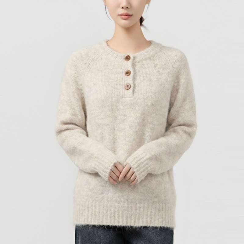 클레이스 알파카 혼방  버튼 라운드넥 울 긴팔 니트 25,700원