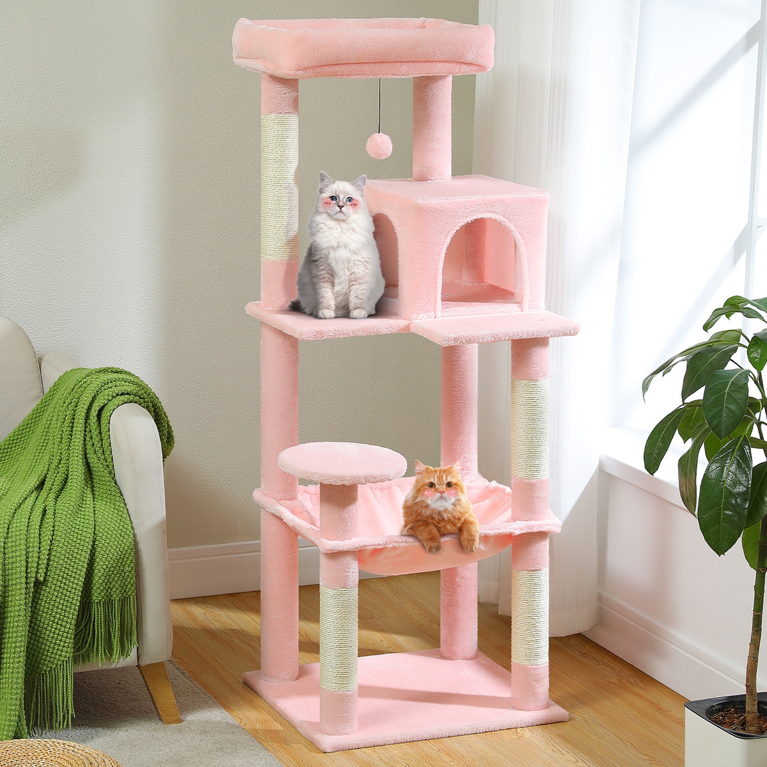 PAWZ Road 5단 심플 다색 중대형 플러시 패브릭 캣타워 ,대형 해먹+뚱냥이 숨숨집+전망대 61,800원