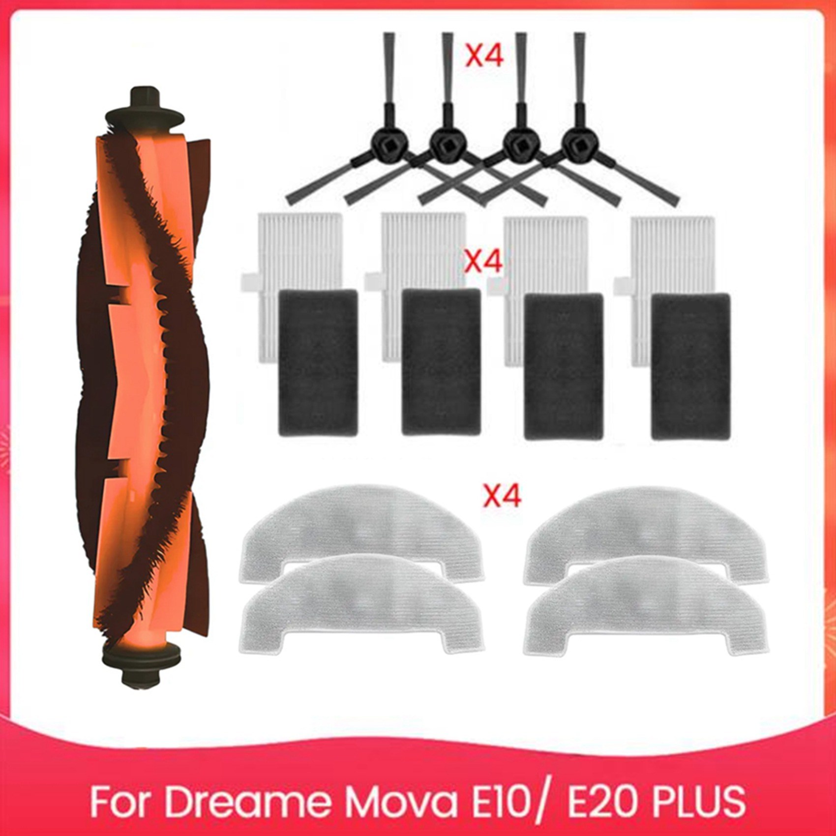 Dreame Mova E10/ E20 플러스 진공 청소기 액세서리 메인 사이드 브러시 HEPA 필터 MOP 패드에 대한 교체 예비 부품 14,150원