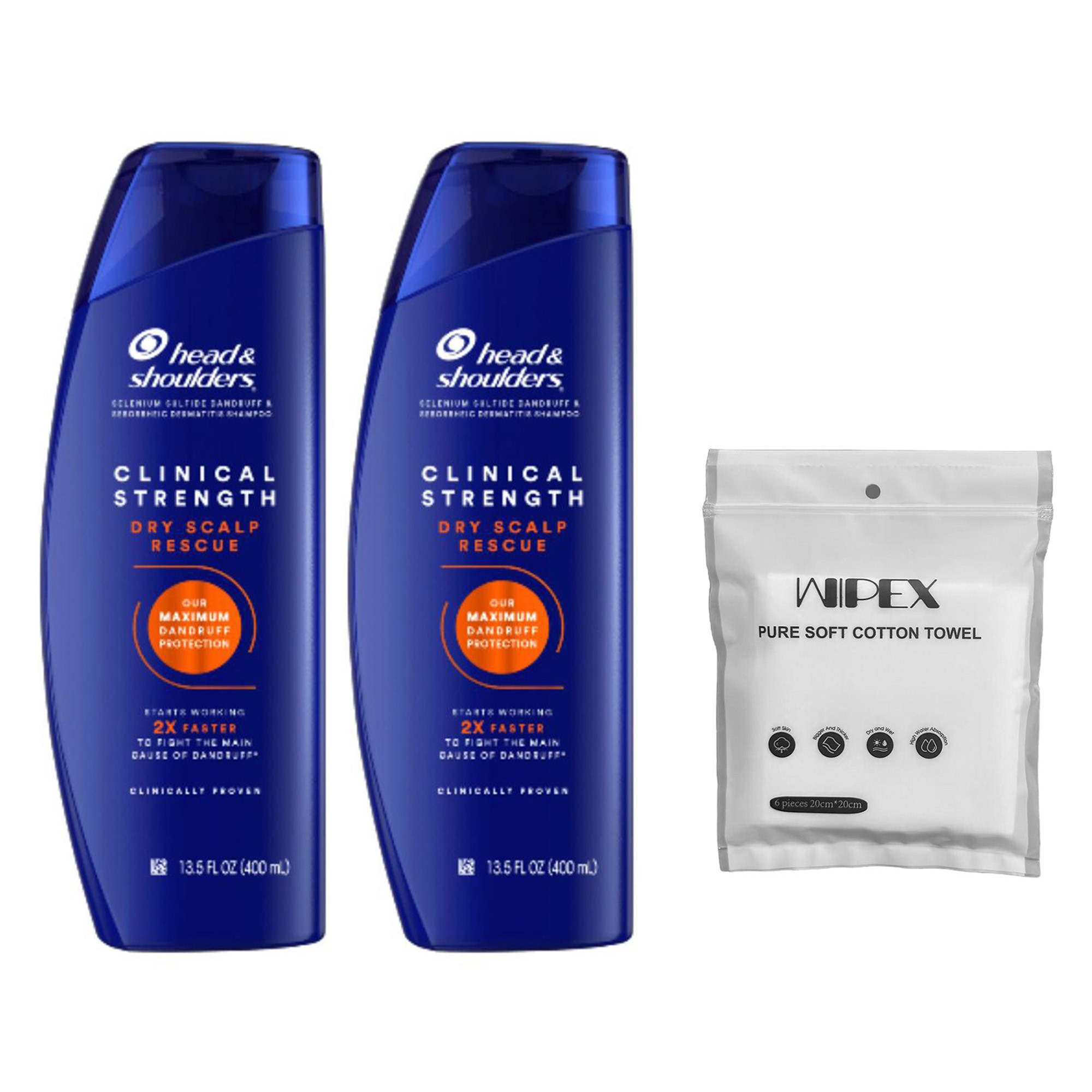 헤드앤숄더 클리니컬 스트렝스 드라이 스칼프 레스큐 샴푸 400ml 2개 + wipex 퓨어 소프트 코튼 타월 화이트 6개입 34,750원