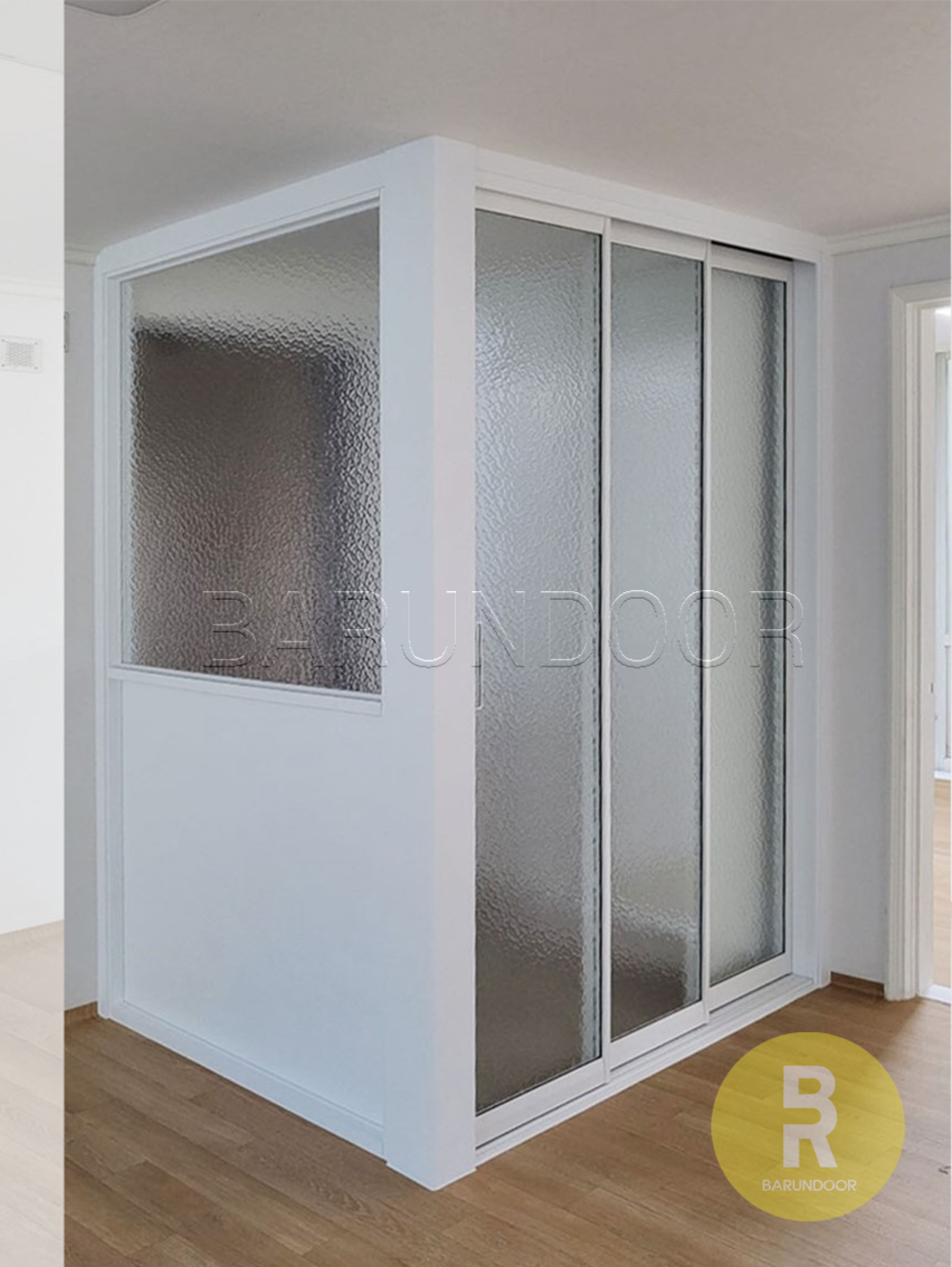 17번 ㄱ자중문 파티션 초슬림3연동 화이트 아쿠아강화유리 // 시공비포함,현관중문,소음차단, 1개 1,828,000원