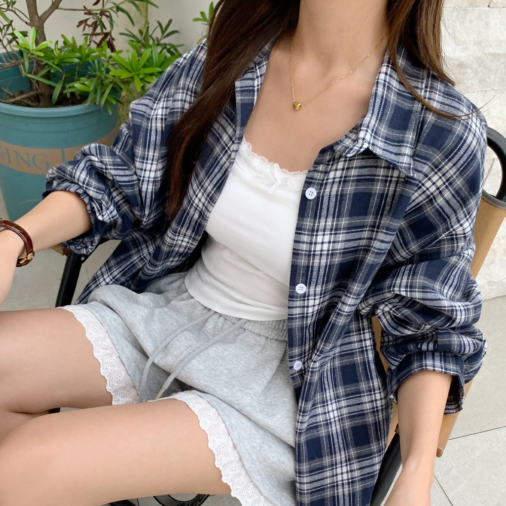 탐리프 여성 봄가을 루즈핏 체크 남방 체크셔츠 11,800원