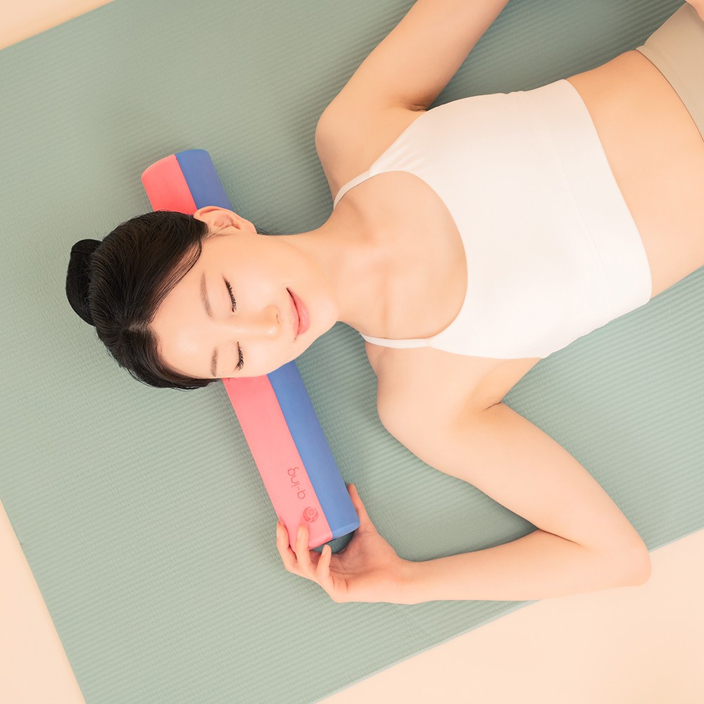 큐잉 EVA 폼롤러 미니 45cm 얇은 하드 필라테스폼롤러 종아리마사지 슬림 목스트레칭, 핑크&스카이블루, 1개, 현재가 29,800원