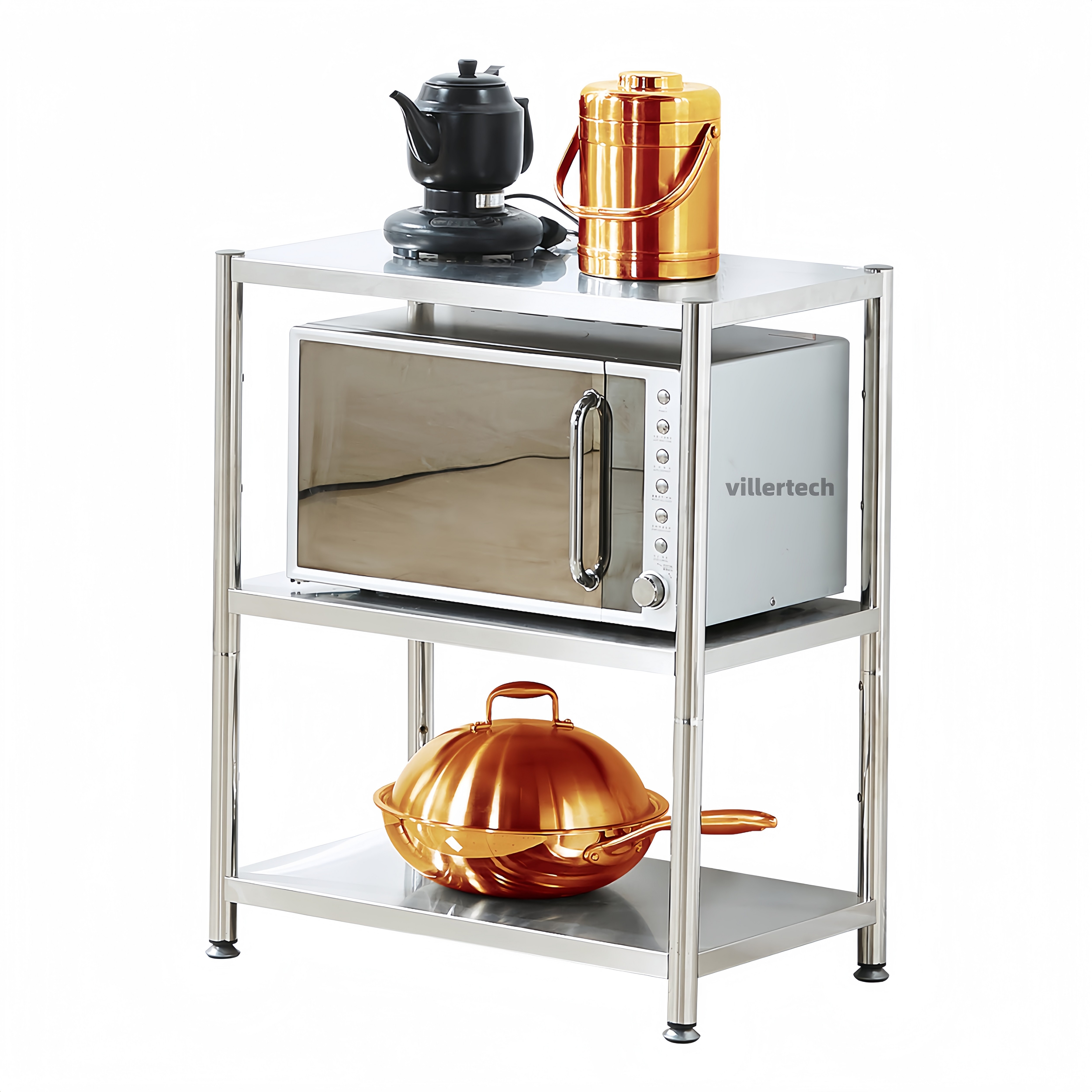 스테인리스 스틸 오픈 선반 다용도 수납선반 전자레인지선반 주방 베란다 창고 상업용 히든스크류 설계, 3단, 실버 89,990원