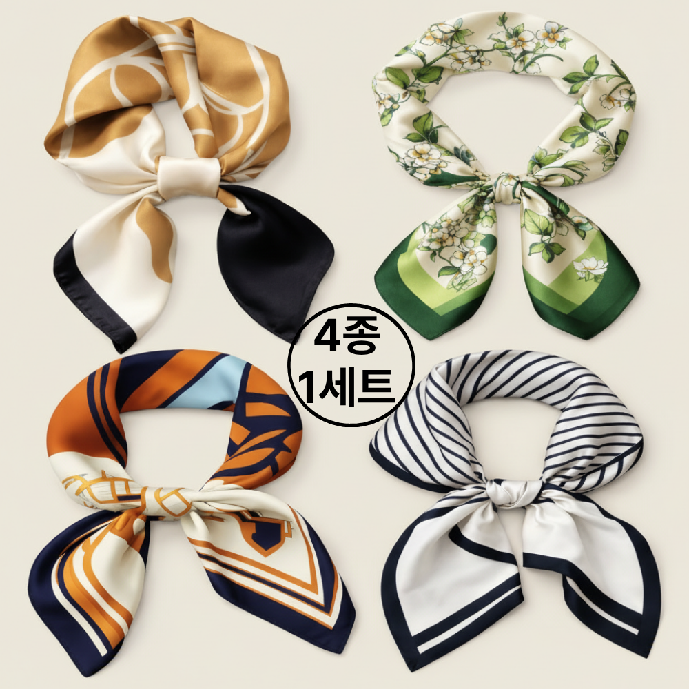 테리하우스 여성 쁘띠 사각 스카프 4종 1세트 19,000원