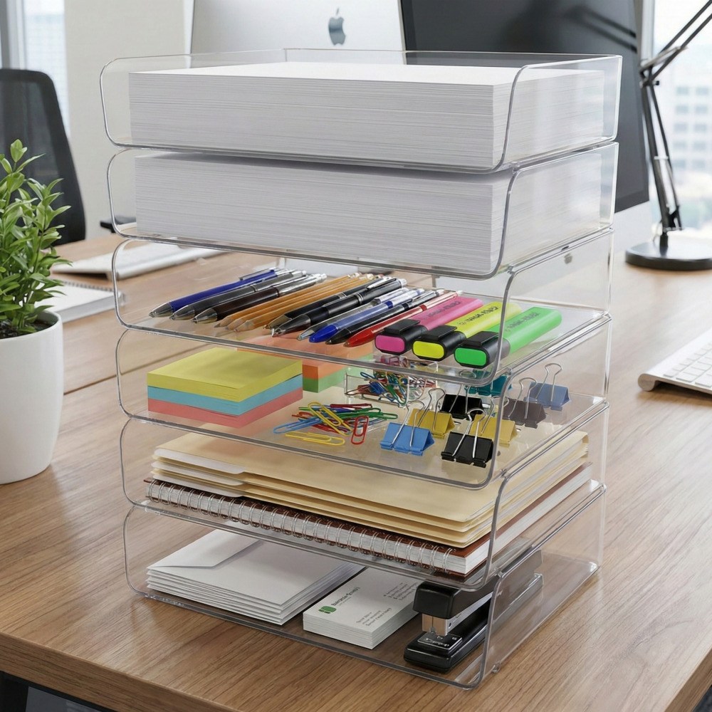오피스헬퍼 사무실 데스크 a4 수납함 서류정리함, 6단+펜꽂이, 투명 21,750원