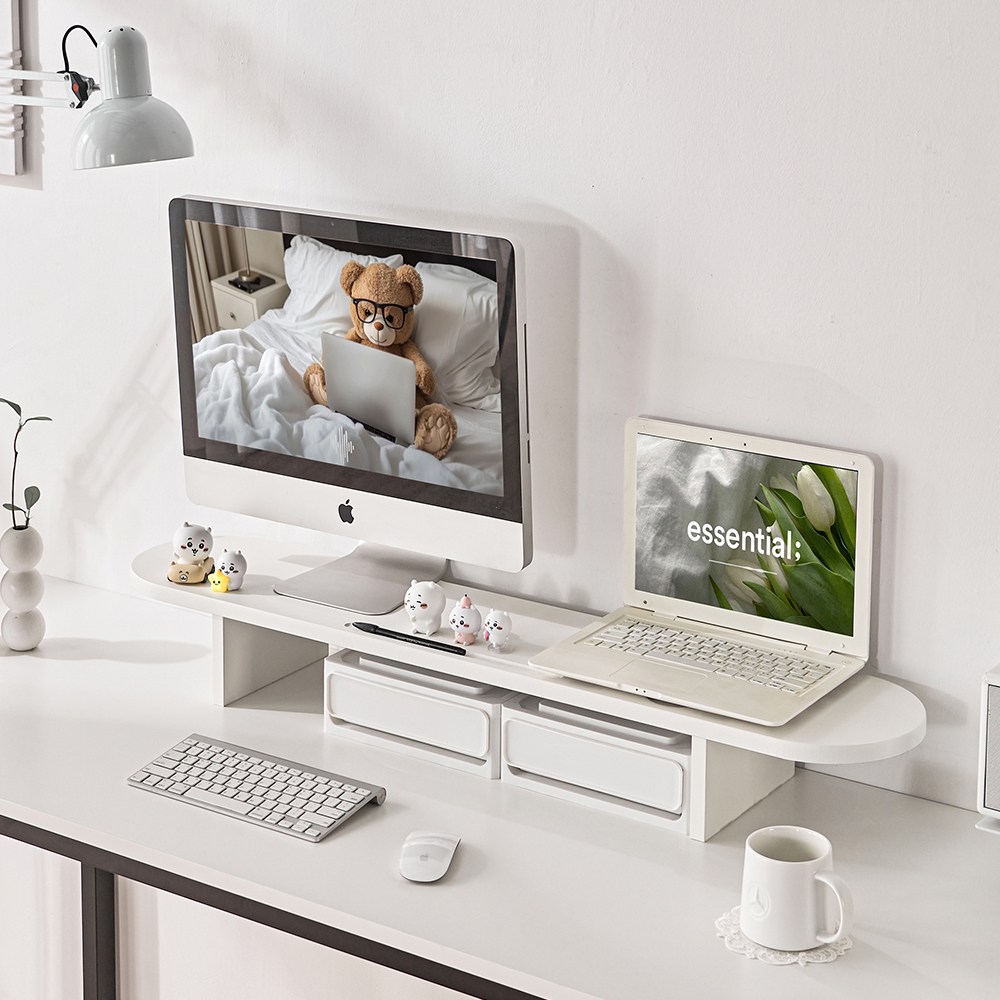 <당일무료배송출발>국내제조 리오 라운드 1100듀얼모니터받침대 다용도 데코인테리어선반, 목화이트 50,500원