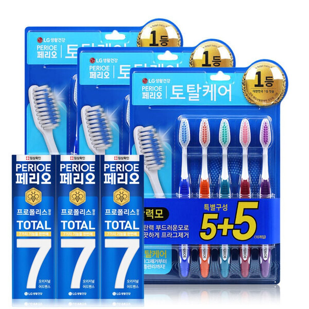 페리오 토탈 케어 탄력모 칫솔 10입 3세트+토탈7 오리지널 치약 120g 3개 41,290원