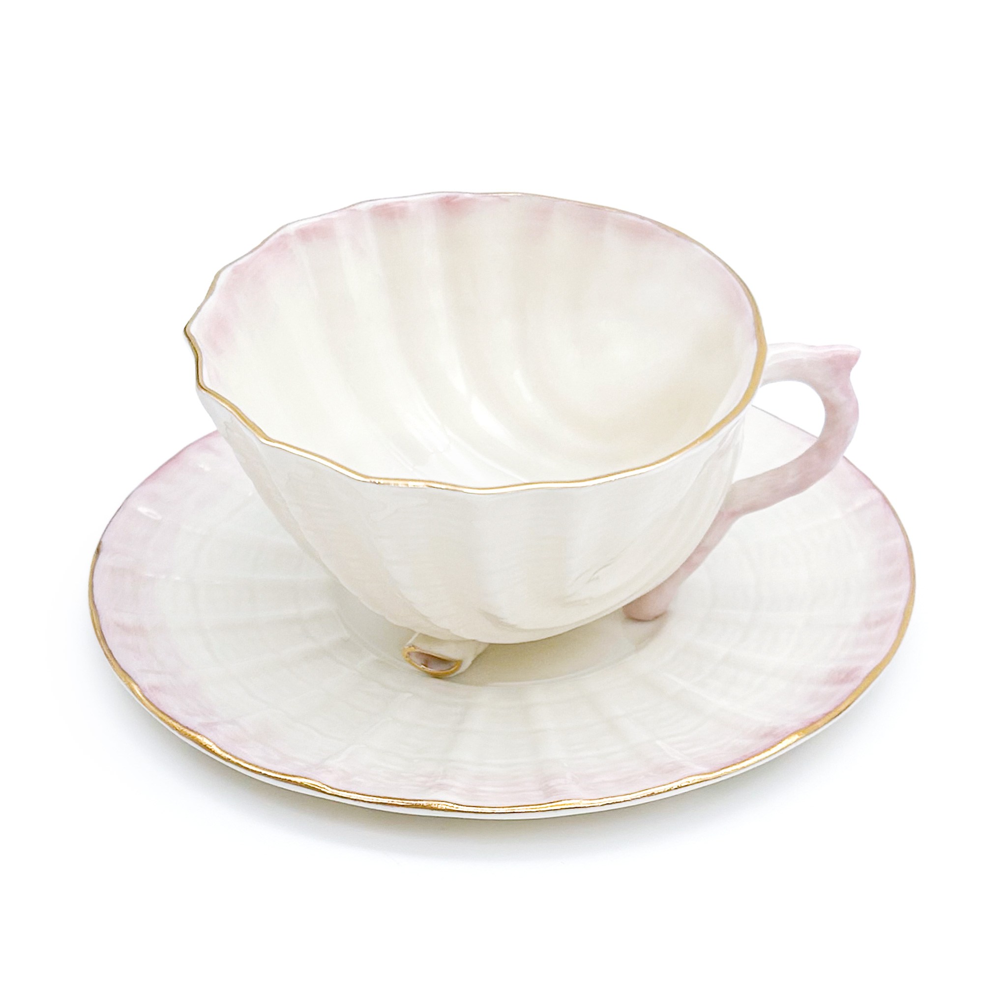 Antique 아일랜드 벨릭 포터리 냅튠 핑크 찻잔 듀오 명품 커피잔 홍차잔 빈티지 소장가치, 1개, 아이보리+핑크 149,000원