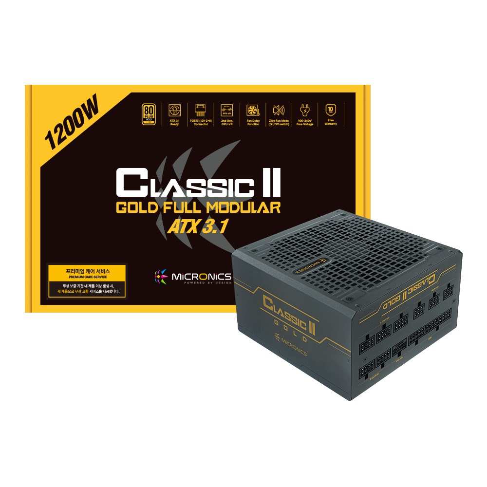 마이크로닉스 Classic II 1200W 80PLUS 골드 풀모듈러 ATX3.1 파워서플라이 (블랙) 201,500원