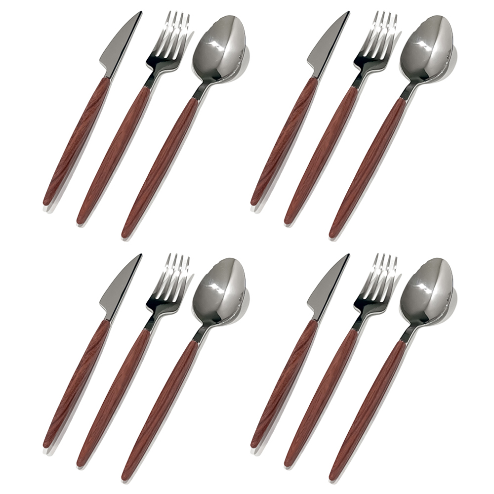 우드핸들 스텐 커트러리 양식기 3종 세트, 브라운, 스푼 4p + 포크 4p + 나이프 4p, 4세트 24,410원