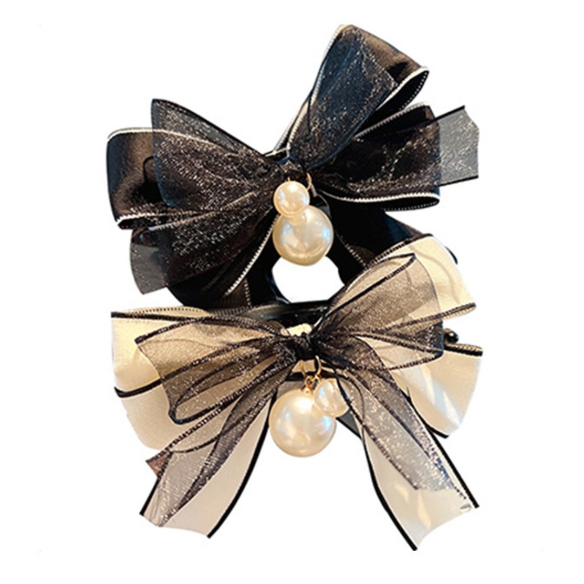 ANBER [2종세트] 진주 리본 포인트 똥머리 악어 레이스 헤어집게핀 11,800원