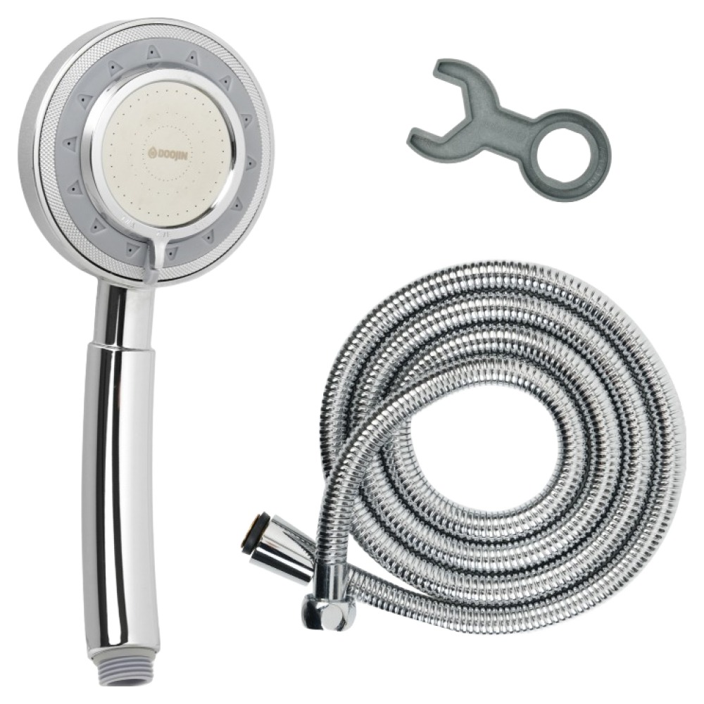 두진 욕실 수압상승 3단 분사 샤워기헤드 + 황동 스텐 메탈 샤워기호스 세트 2m 11,500원