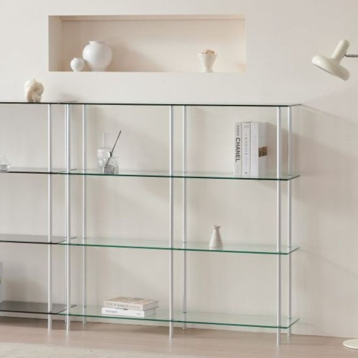 [무료배송] 거실 침실 미드센츄리 강화유리 모듈 선반, 4단, 투명유리 199,900원