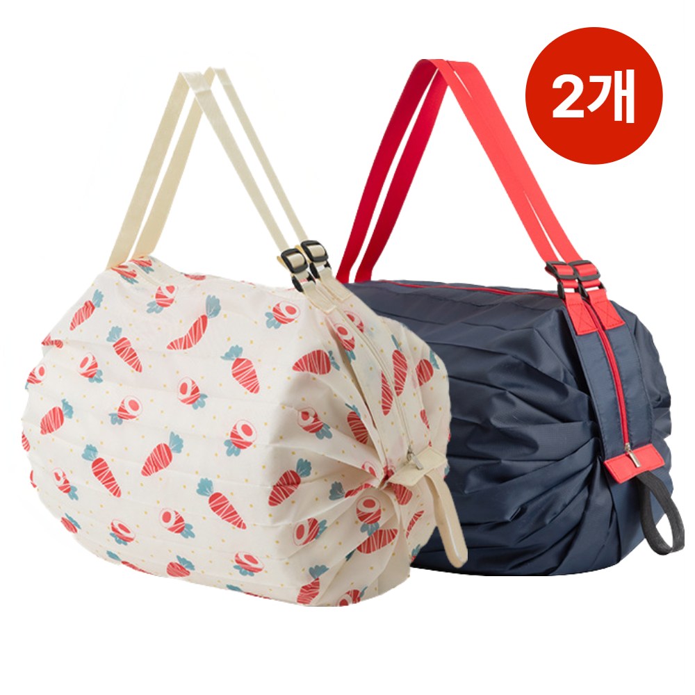 브누크 휴대용 접이식 주름 3초 장바구니 에코백, 2개, 캐롯레드+네이비 15,000원