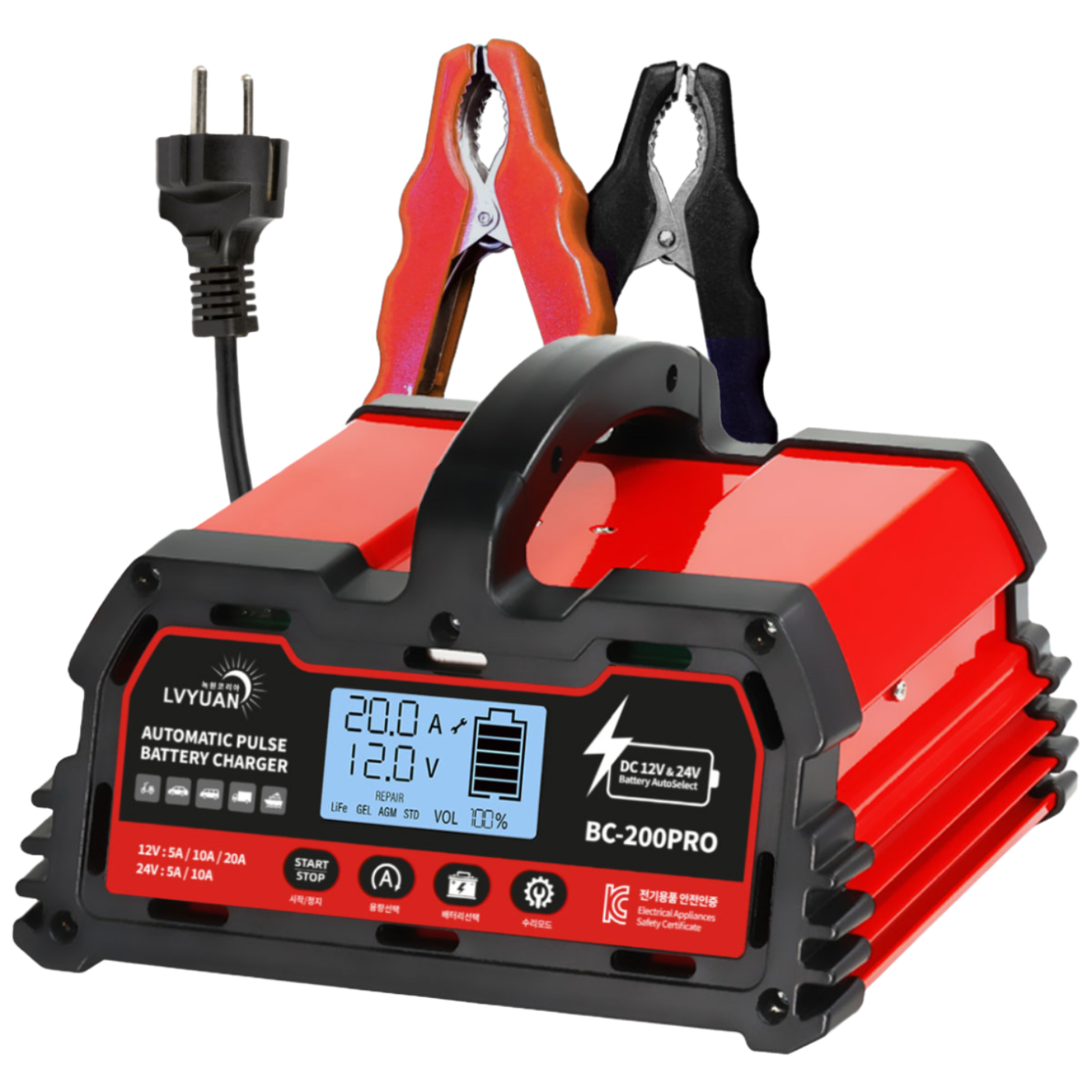 루앤 차량용 배터리 충전기 오토바이 화물차 트럭 스마트 자동 초고속충전, 1개, BC-200 PRO 12V24V-5A/10A/20A 79,000원