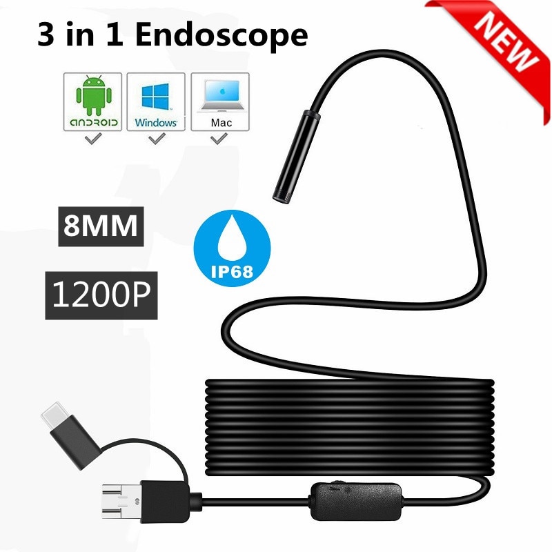 산업용 8mm 미니 내시경 카메라 1200P 3 1 8 LED IP68 방수 자동차 스마트 폰 USB 타입 C 31,600원