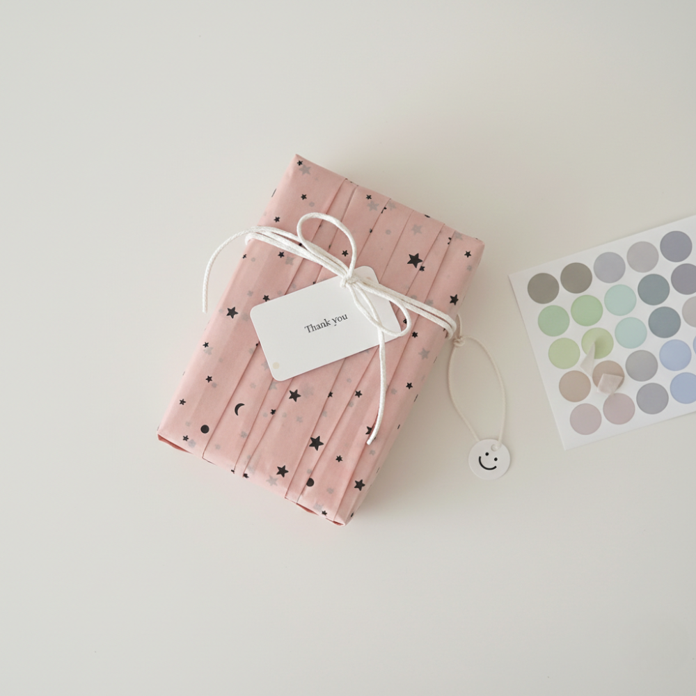 루미네임 모던 감성 선물포장 종이 포장지 10매+끈+카드 5장+스티커 45pcs, 1개, 핑크 별달 세트 16,310원
