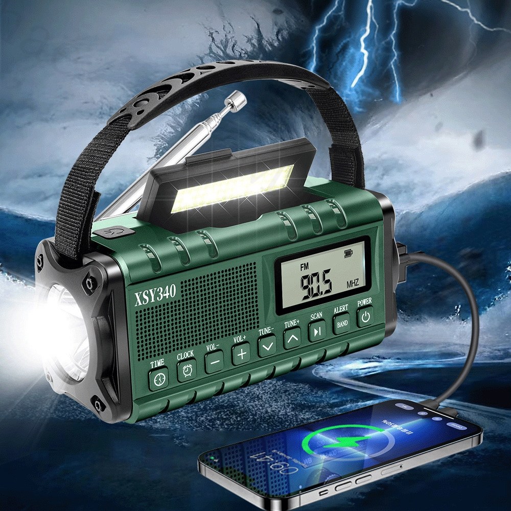 Mochae 비상라디오 자가발전 재난 방지 손전등 FM AM 수동충전 태양열 발전라디오 휴대용 재난용품, 그린 59,450원