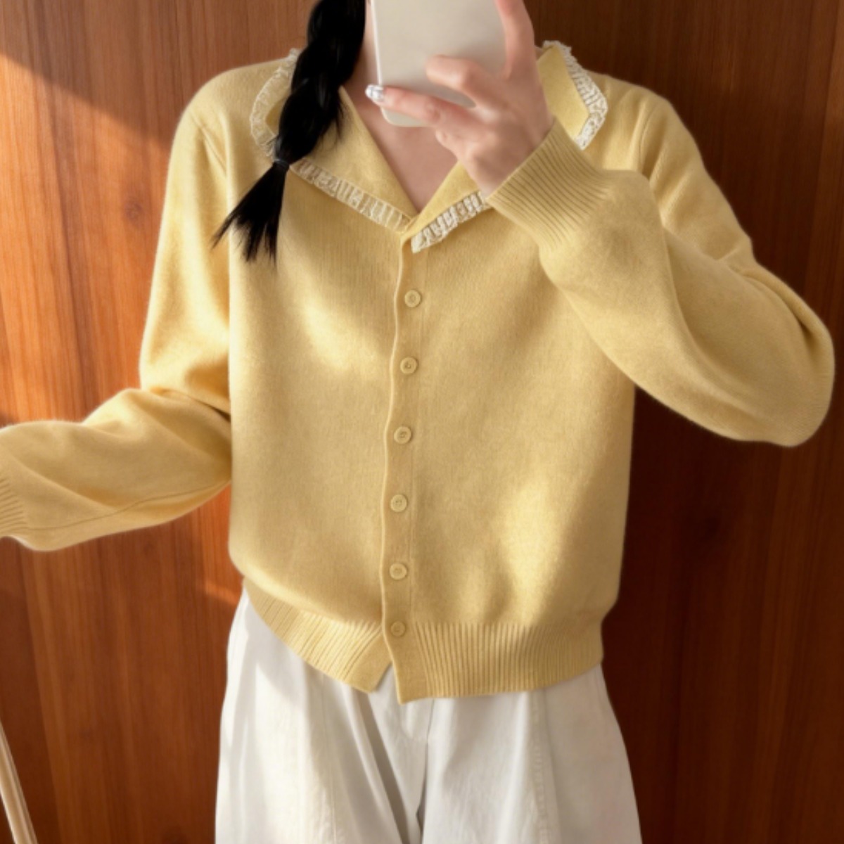 해피유통  브이넥 니트 레이스 카디건 캐주얼 사무실 기본 니트 재킷 우아 25,630원