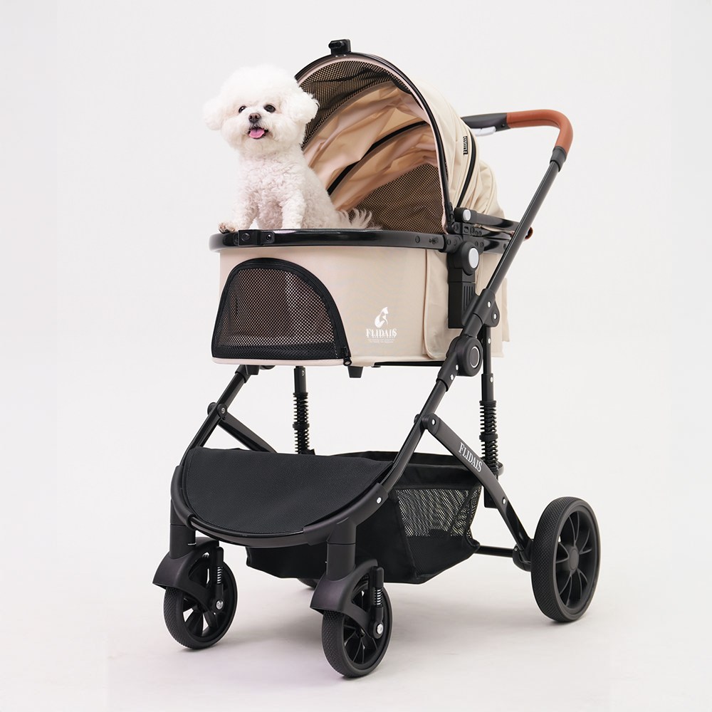 플리다스 디럭스 분리형 원터치 펫 강아지 유모차 개모차 애견 반려견 경량 퀵폴딩 소형견 중형견, 아이보리, 1개, 고급형 176,000원